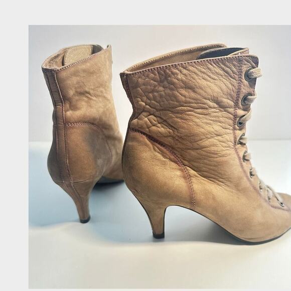 ASH Iggy Victorian Peep Toe Leather Boots Sz 8.5 Cottagecore Regency Punk Style - Picture 7 of 9